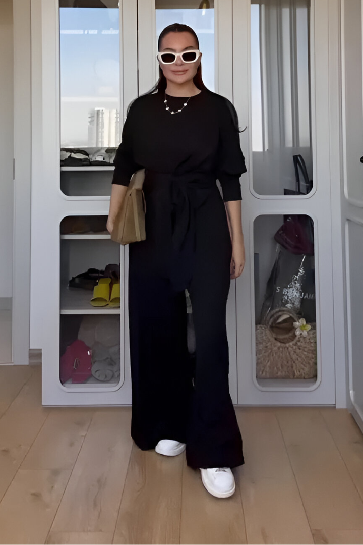 Ensemble Pantalon Large Ceinturé – Noir
