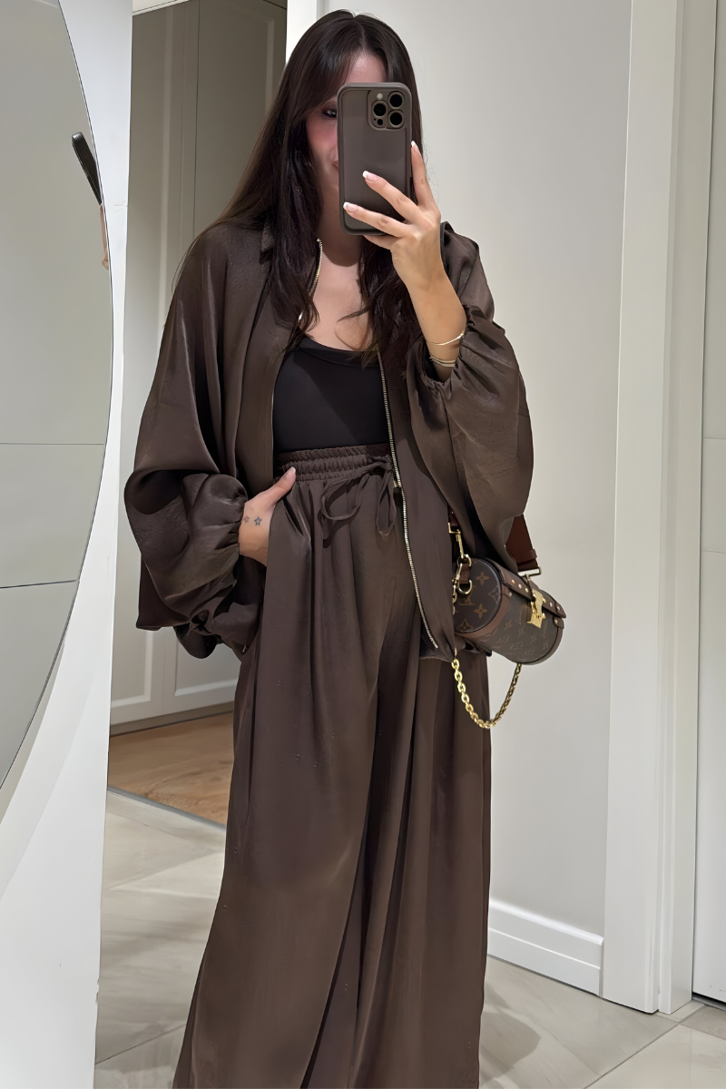 Ensemble Pantalon Large Fluide – Marron