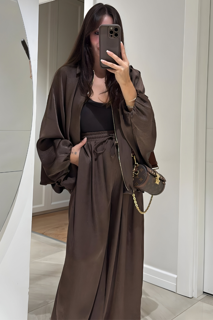 Ensemble Pantalon Large Fluide – Marron