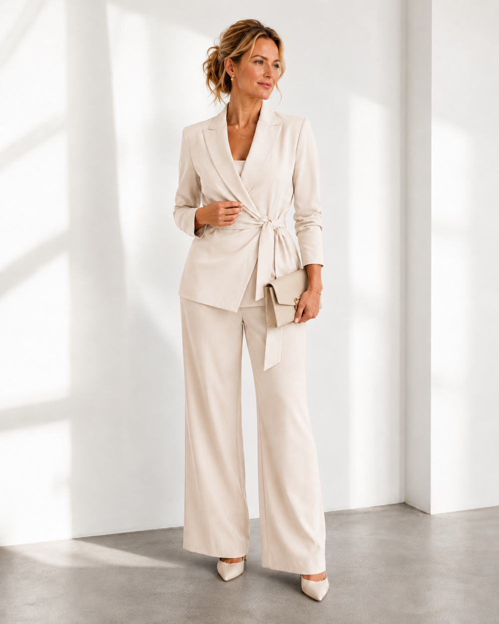 Ensemble Tailleur Cache-Cœur – Beige