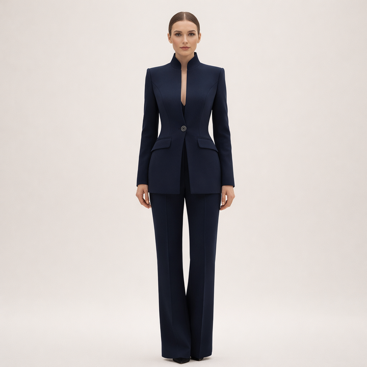Ensemble Tailleur Col Officier – Bleu Marine