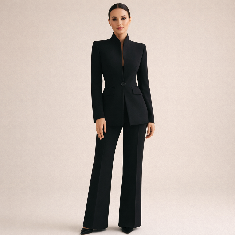 Ensemble Tailleur Col Officier – Noir