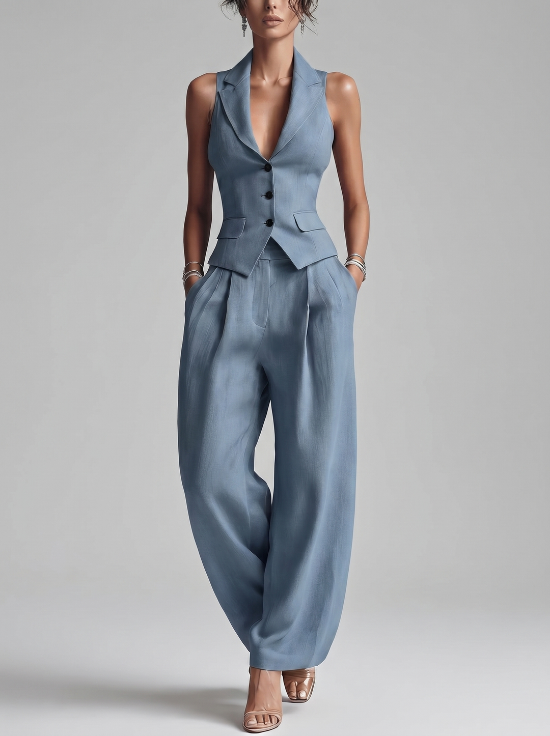 Ensemble Tailleur Sans Manches – Bleu