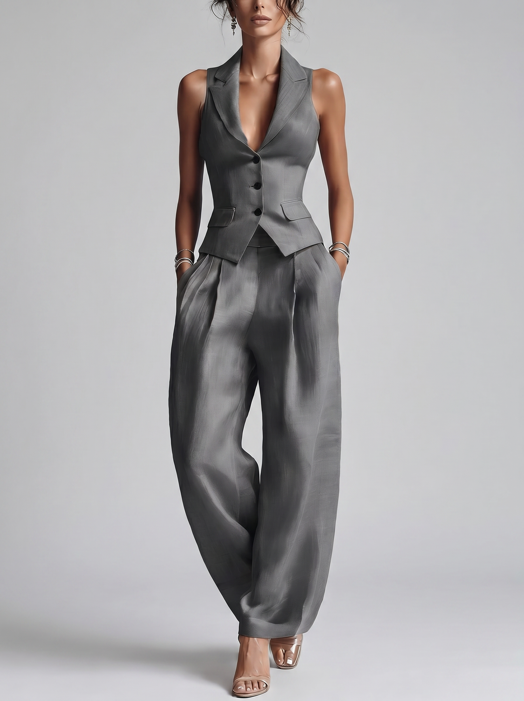 Ensemble Tailleur Sans Manches – Gris