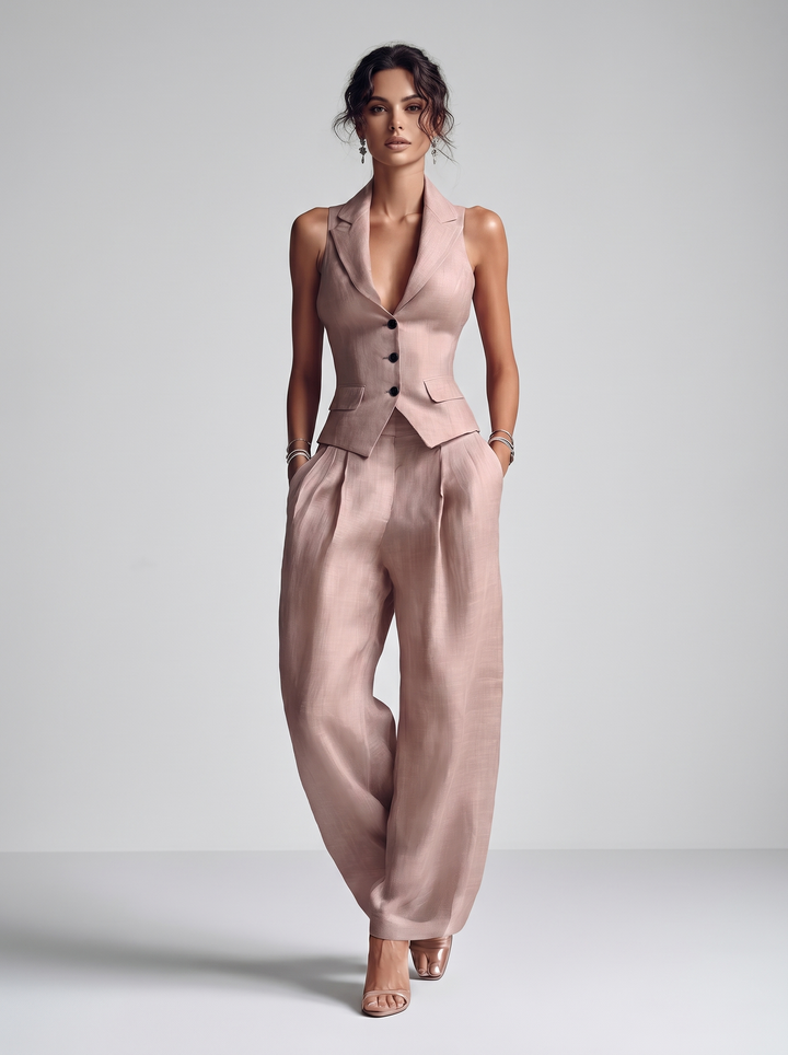 Ensemble Tailleur Sans Manches – Rose