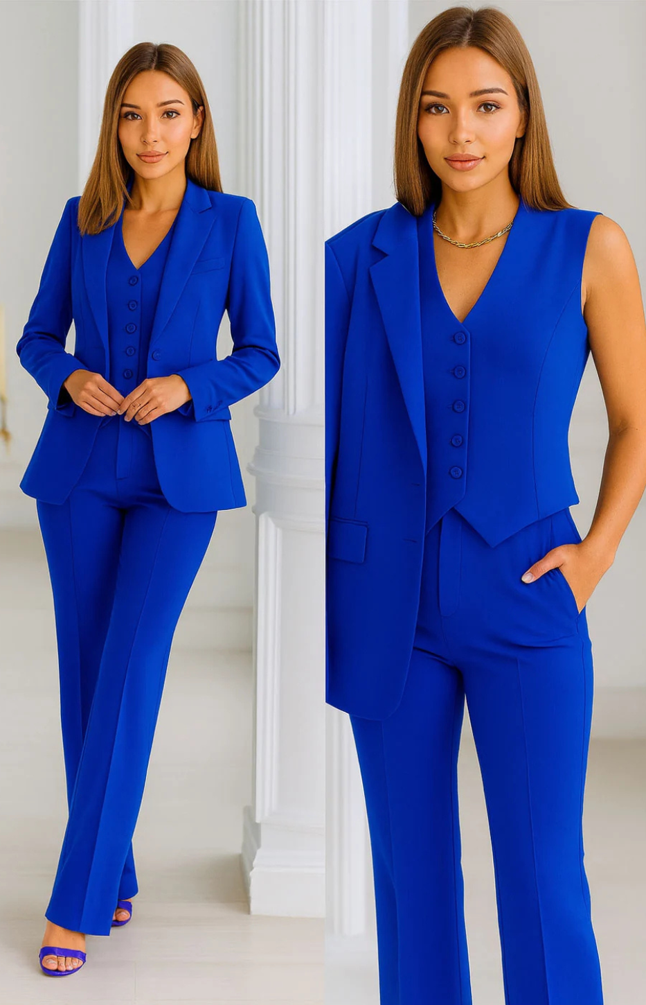Ensemble Tailleur Trois Pièces – Bleu Eléctrico