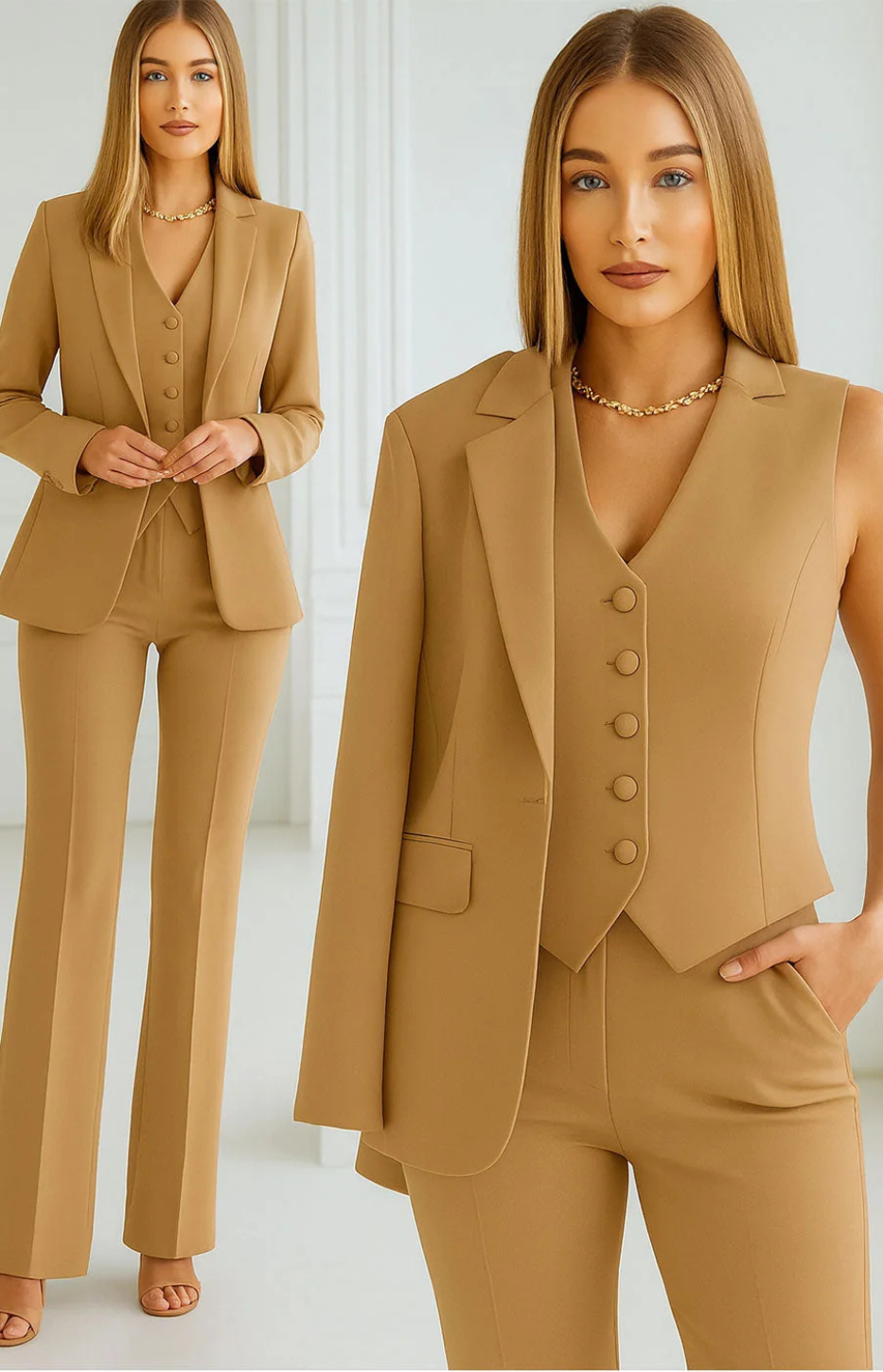 Ensemble Tailleur Trois Pièces – Caramel
