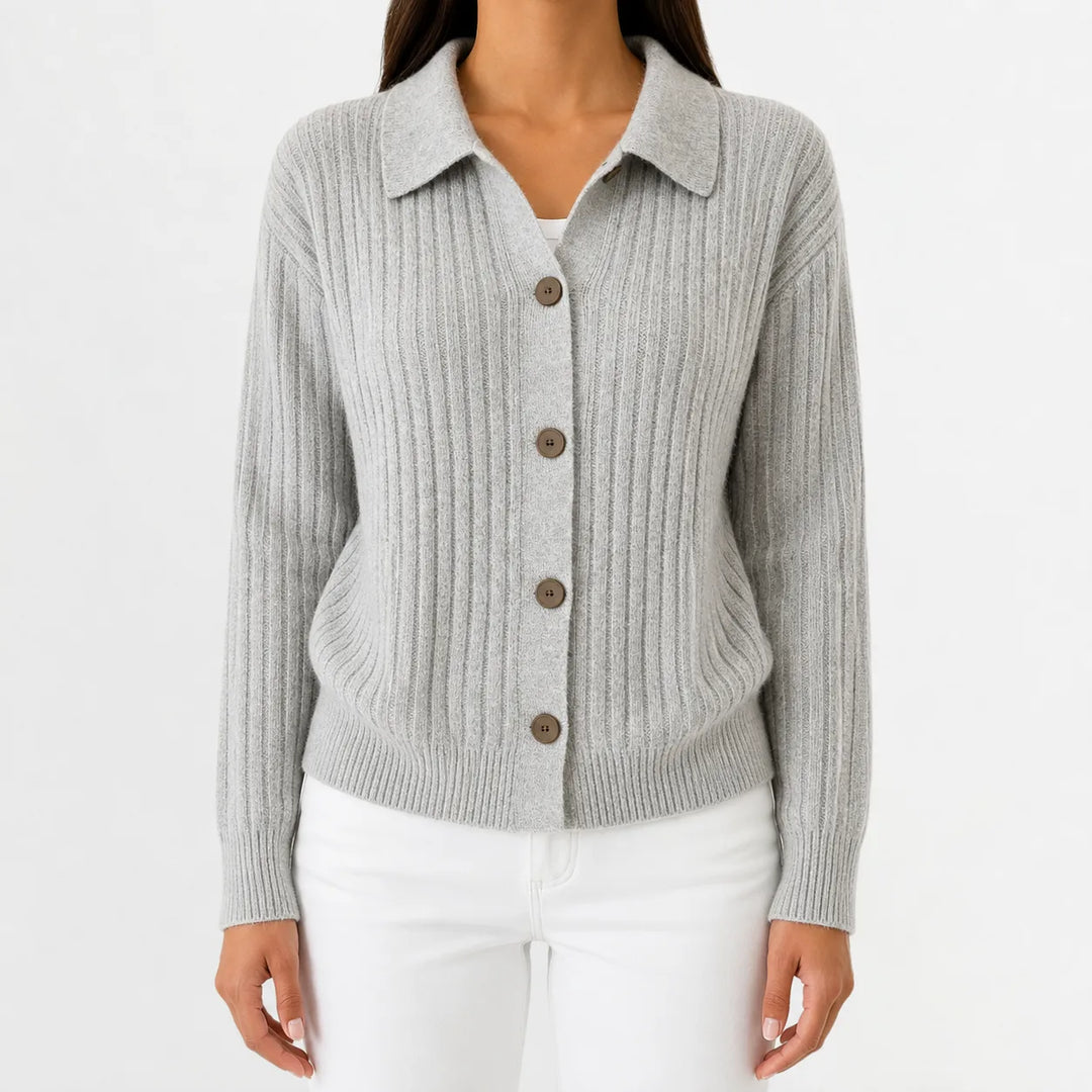 Cardigan Élégant à Col Polo – Gris