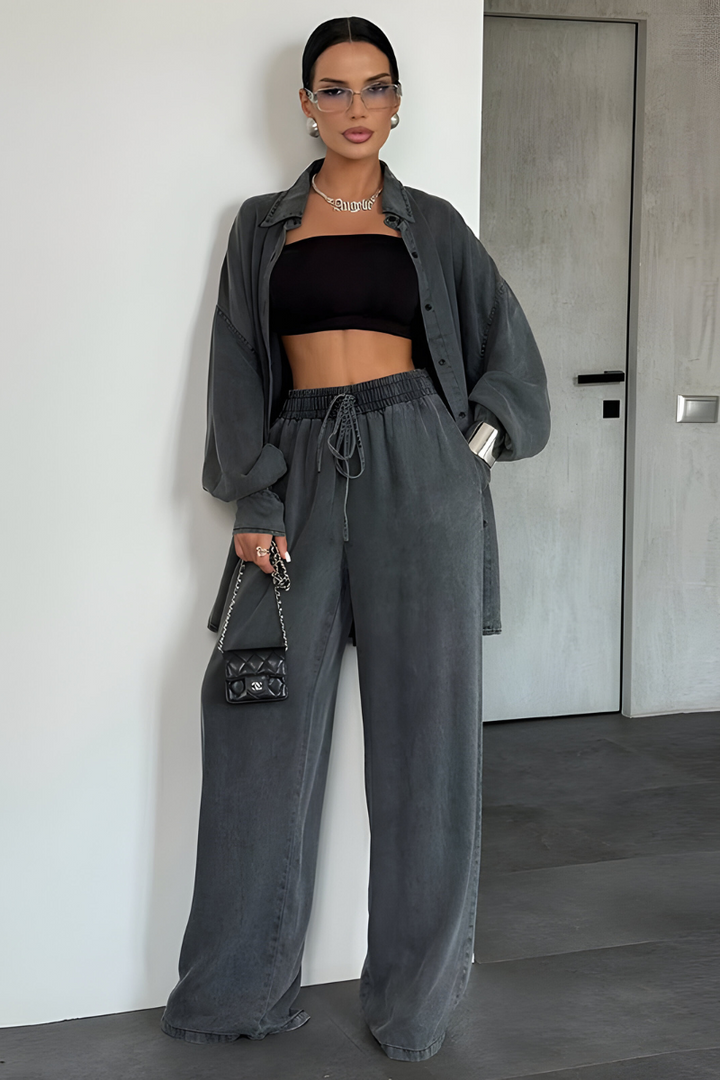 Ensemble Chemise et Pantalon Large – Gris