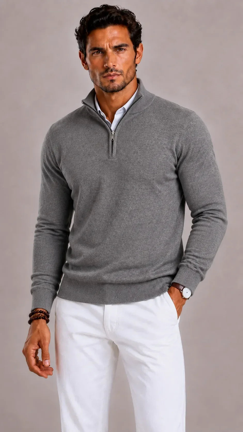 Pull Droit à Col Montant Zippé – Gris