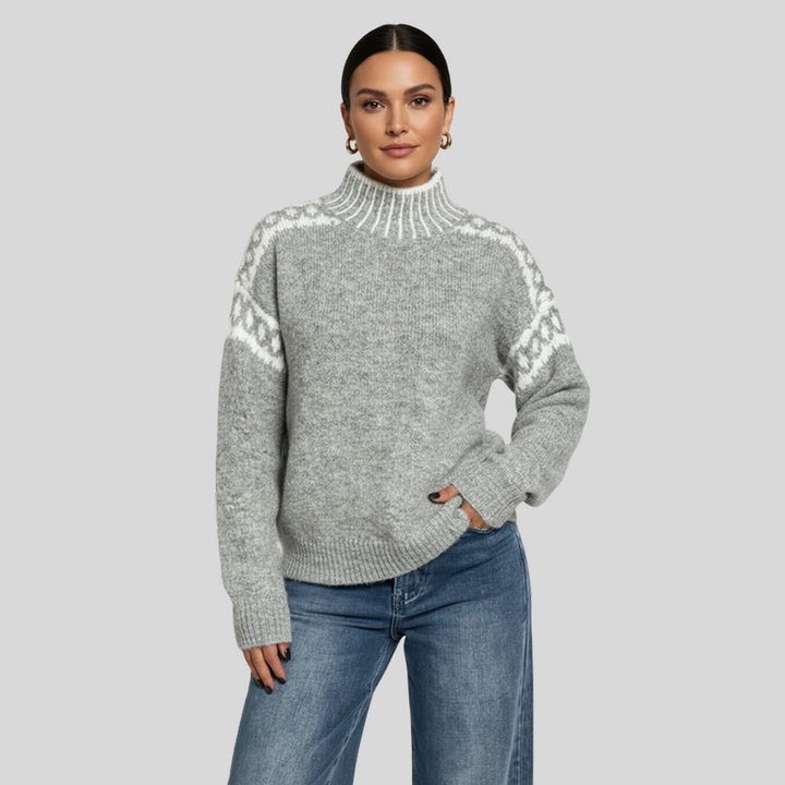Pull Élégant à Motif Graphique – Gris Clair