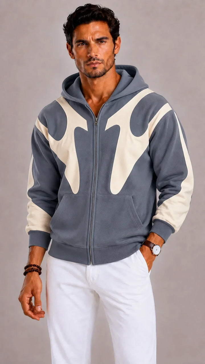 Sweat Zippé à Capuche Graphique – Gris