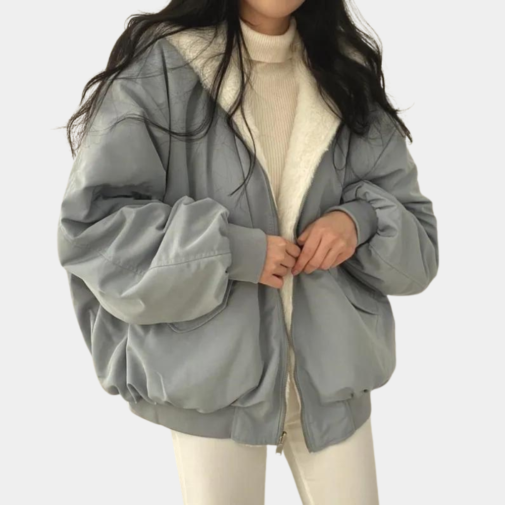 Veste Ample à Col Douillet – Gris