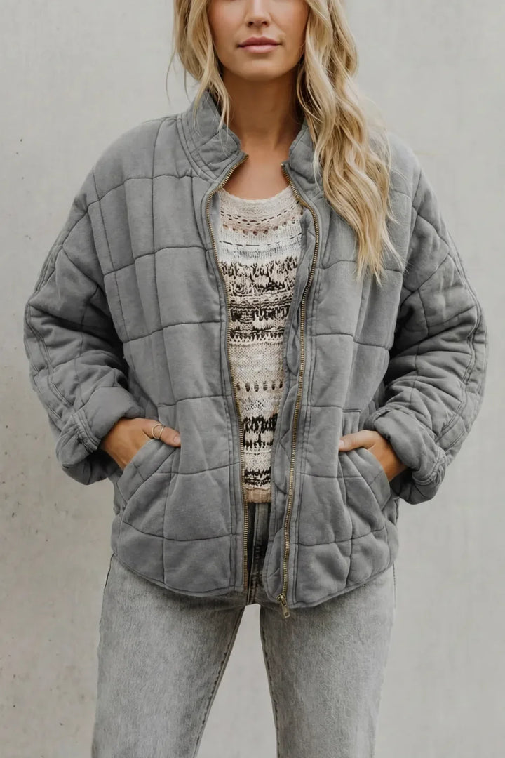 Veste Matelassée Col Rond – Gris