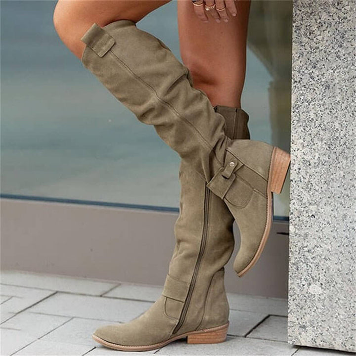 Stiefel aus Velourslederimitat mit gerafftem Schaft und Knöchelriemen
