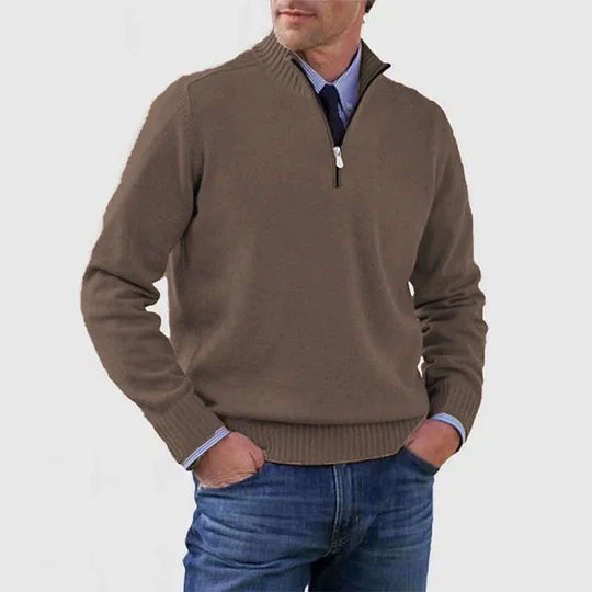 Pull Homme Classique Zippé – Kaffee