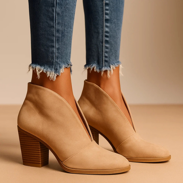 Bottines Fendues à Talon Carré – Kaki