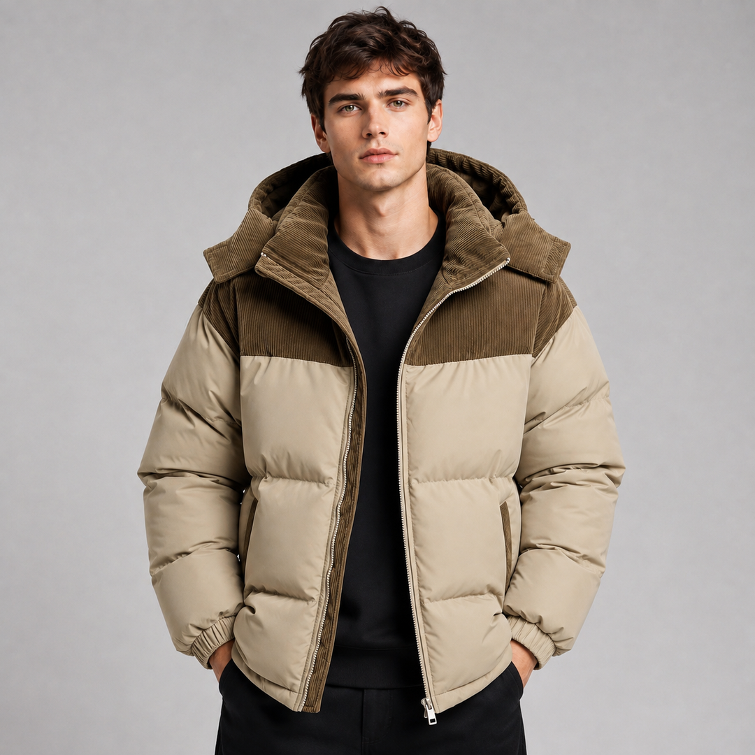 Veste Chaude à Empiècement Contrasté – Kaki