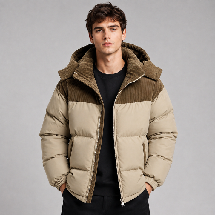 Veste Chaude à Empiècement Contrasté – Kaki