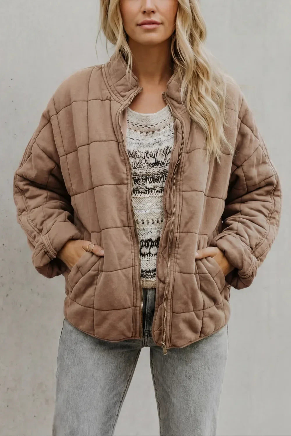 Veste Matelassée Col Rond – Kaki