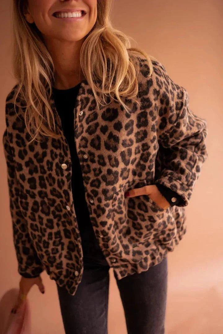 Veste Courte Imprimé Léopard Coupe Ample