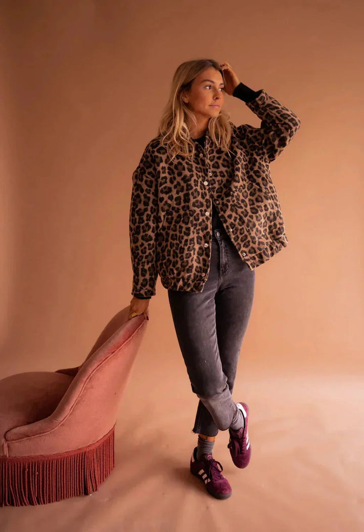 Veste Courte Imprimé Léopard Coupe Ample