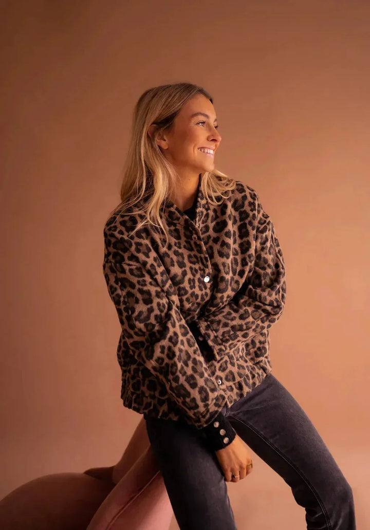Veste Courte Imprimé Léopard Coupe Ample