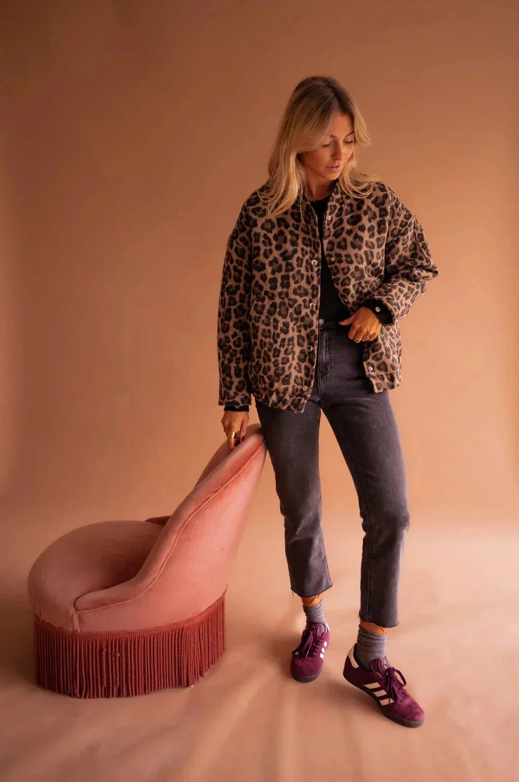 Veste Courte Imprimé Léopard Coupe Ample