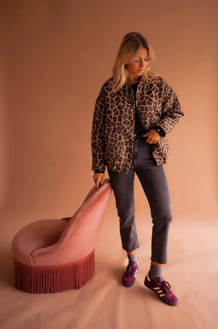 Veste Courte Imprimé Léopard Coupe Ample