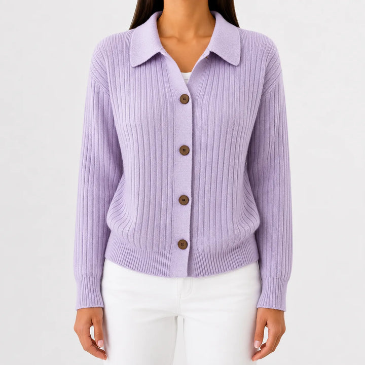 Cardigan Élégant à Col Polo – Lilas