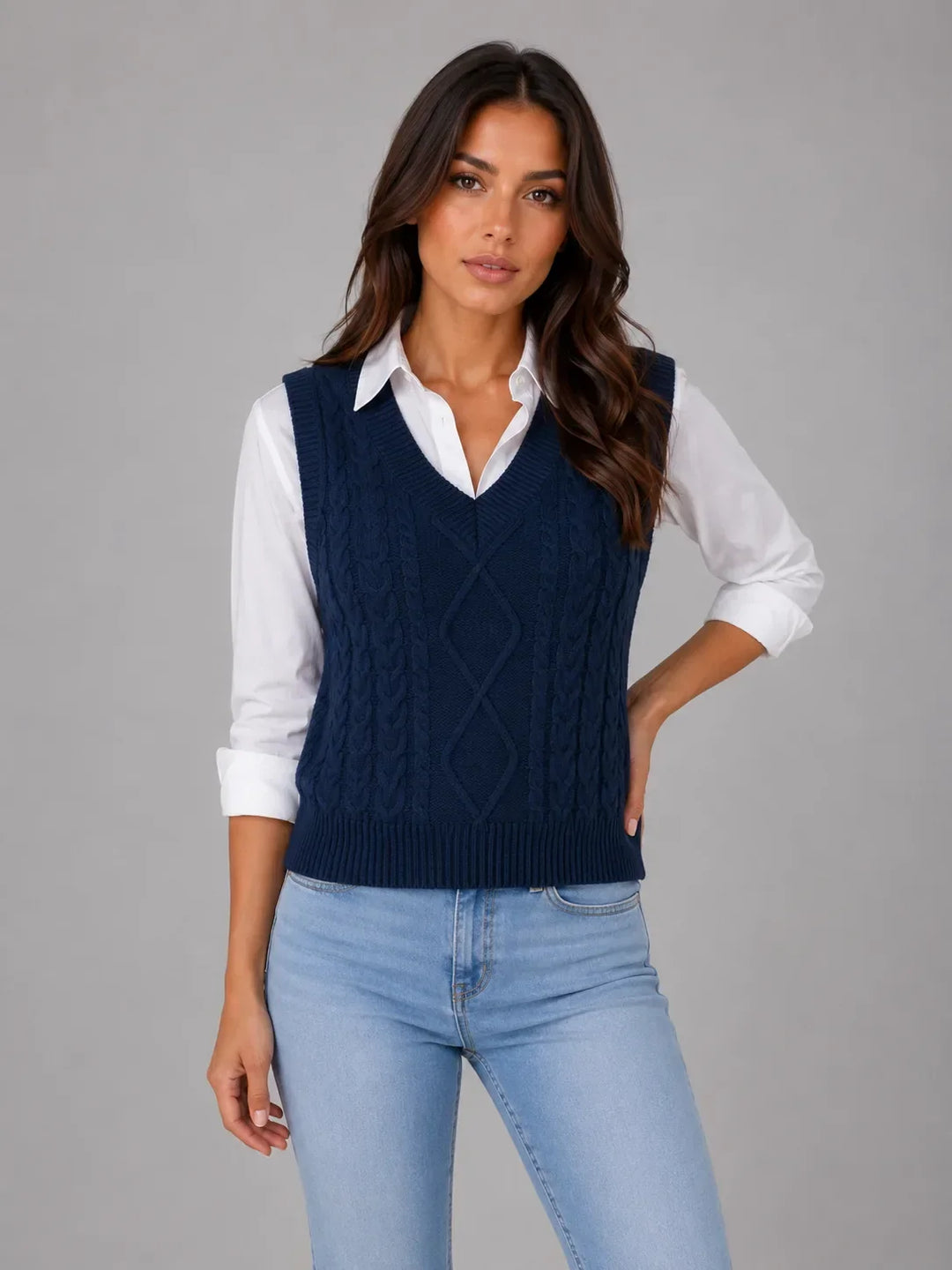 Cardigan sans Manches Torsadé – Bleu Marine