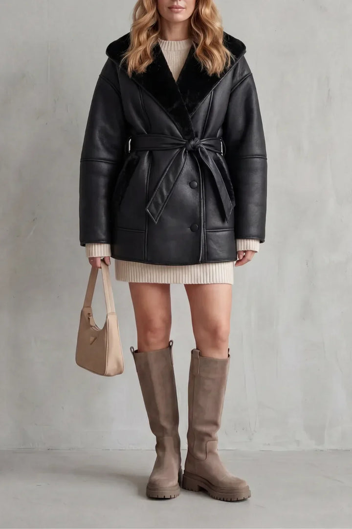 Manteau Enveloppant à Col Douillet – Noir