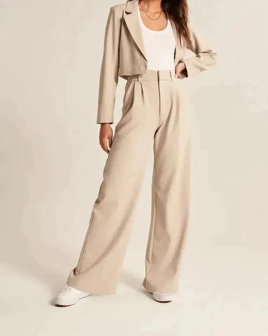 Pantalon Élégant à Jambes Larges – Beige