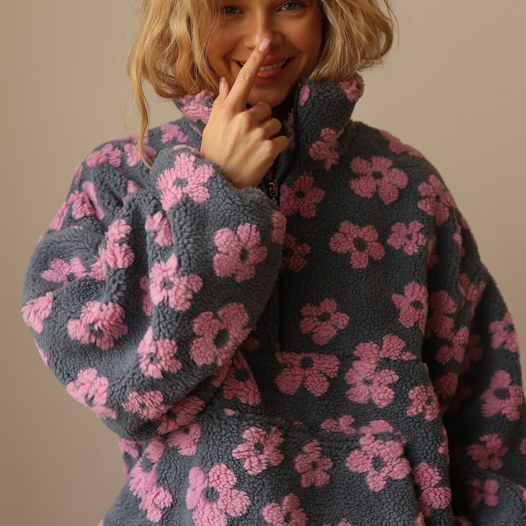 Sweat douillet à motif floral – Rose