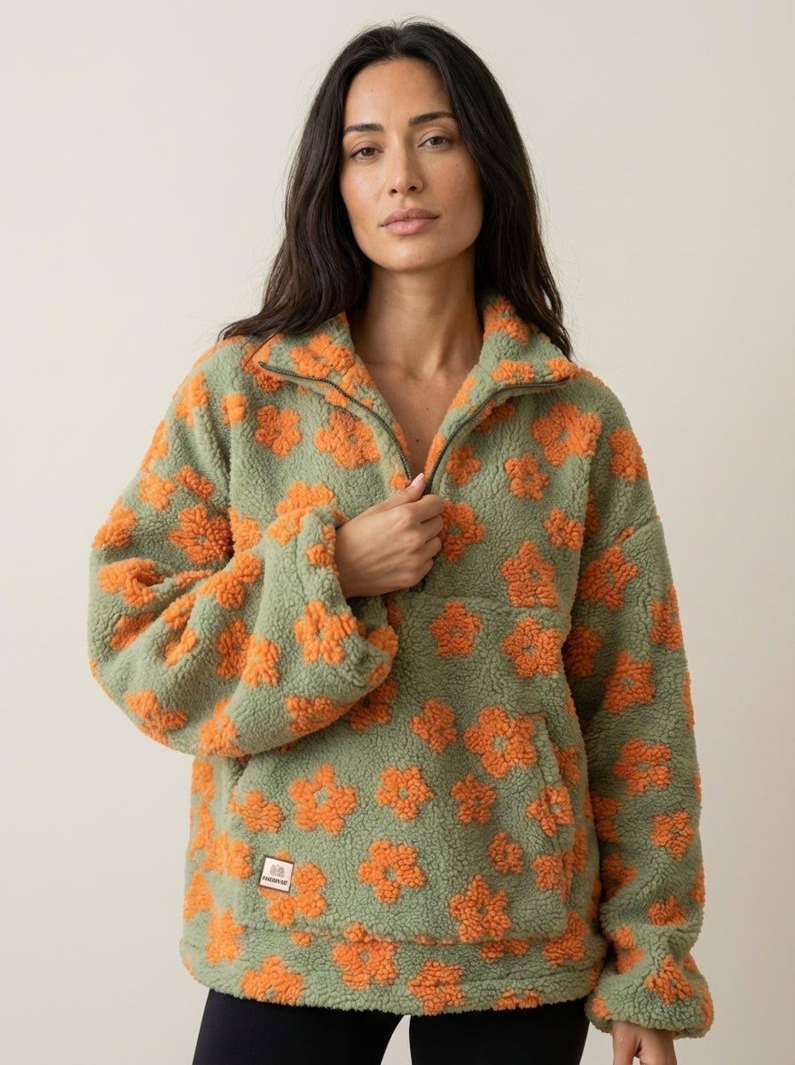 Sweat Fleuri à Col Camionneur – Orange