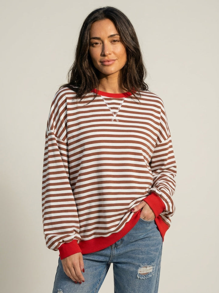 Top Ample à Rayures Fines – Rouge