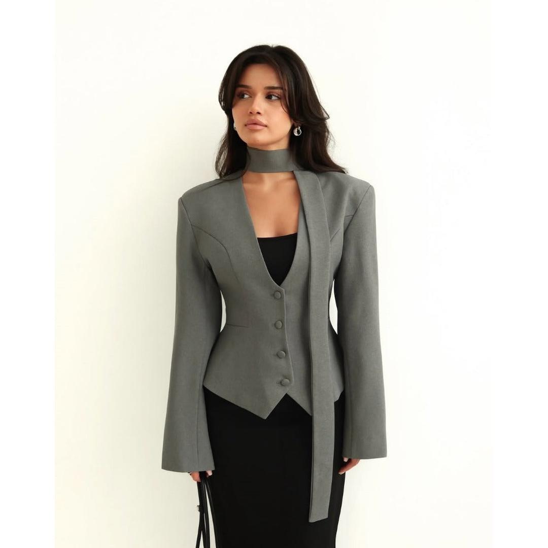 Manteau Ajusté avec Col Écharpe