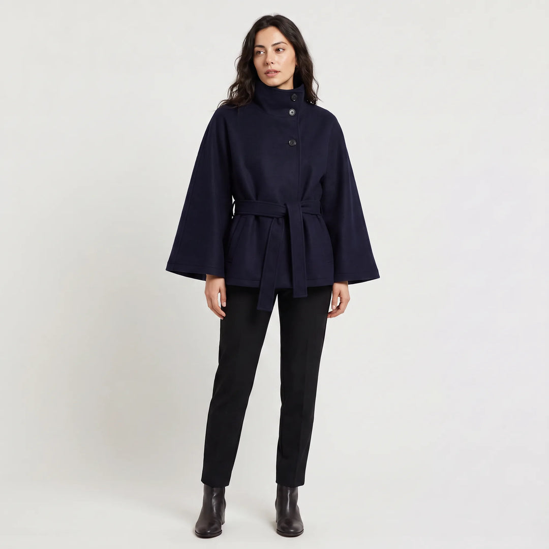 Manteau Ceinturé à Col Montant