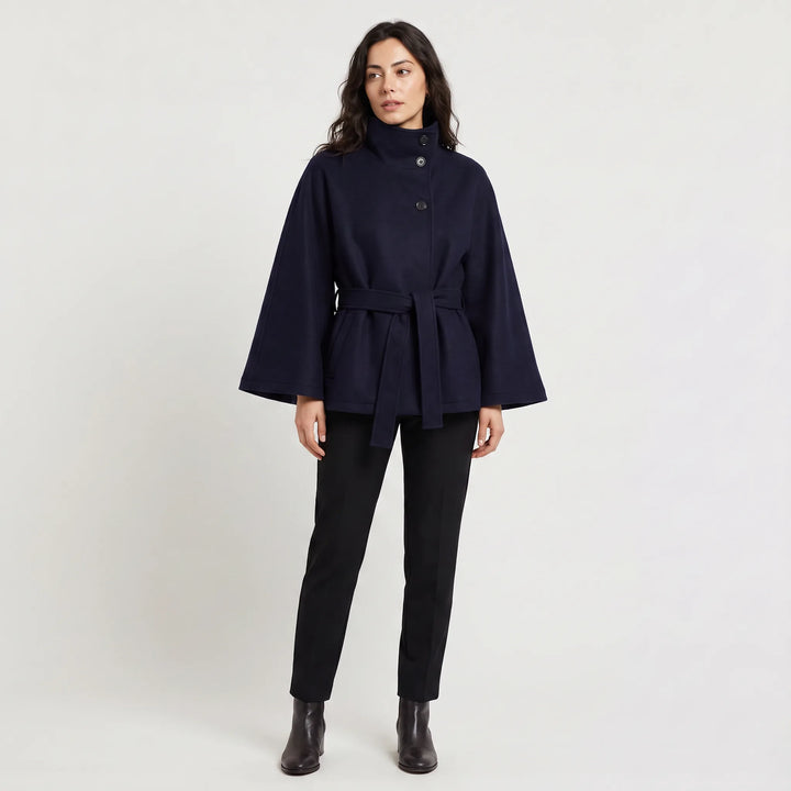 Manteau Ceinturé à Col Montant