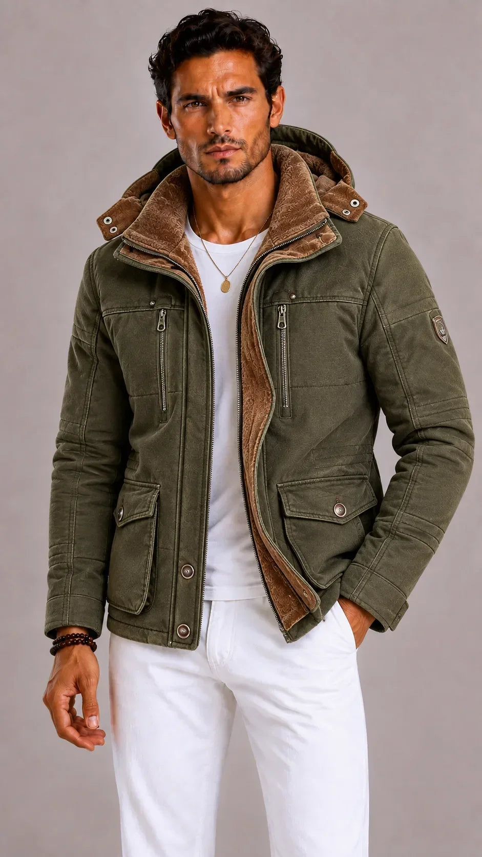 Manteau Chaud d'Hiver Multi-poches – Vert