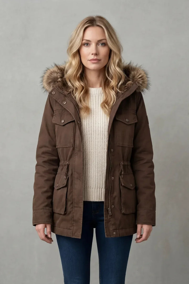 Manteau Chaud Marron à Capuche