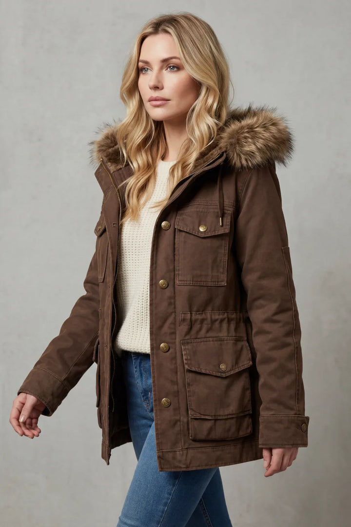 Manteau Chaud Marron à Capuche
