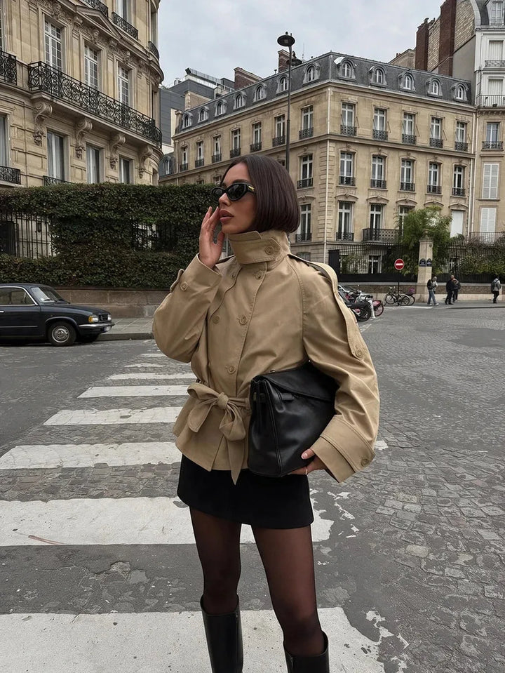 Manteau Court Ceinturé Kaki