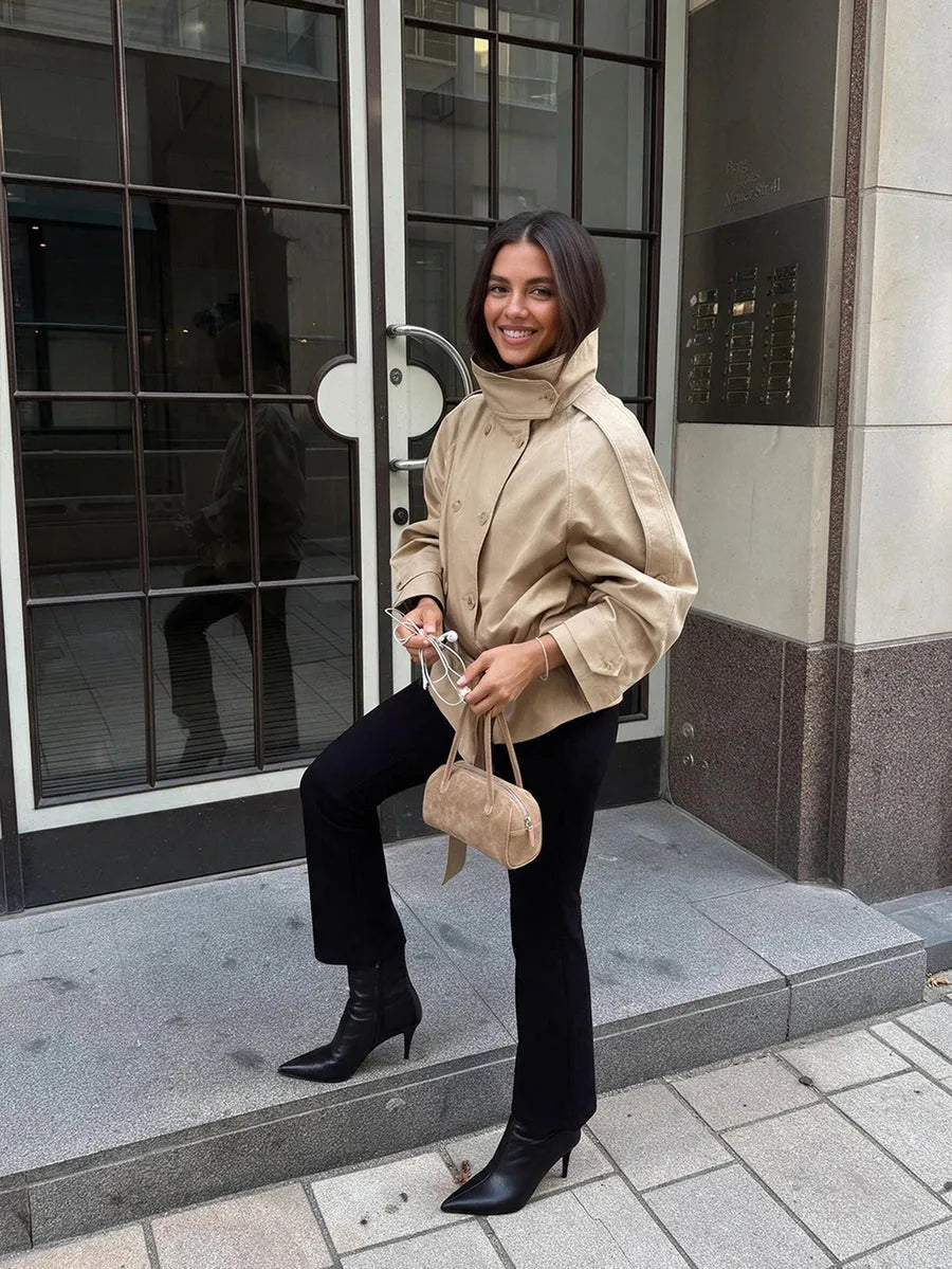 Manteau Court Ceinturé Kaki