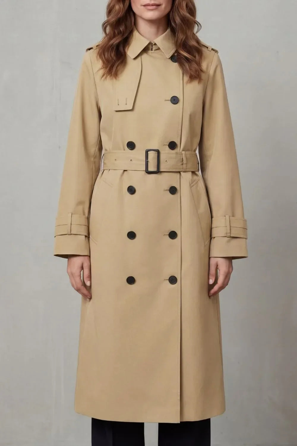 Manteau Croisé à Ceinture – Beige