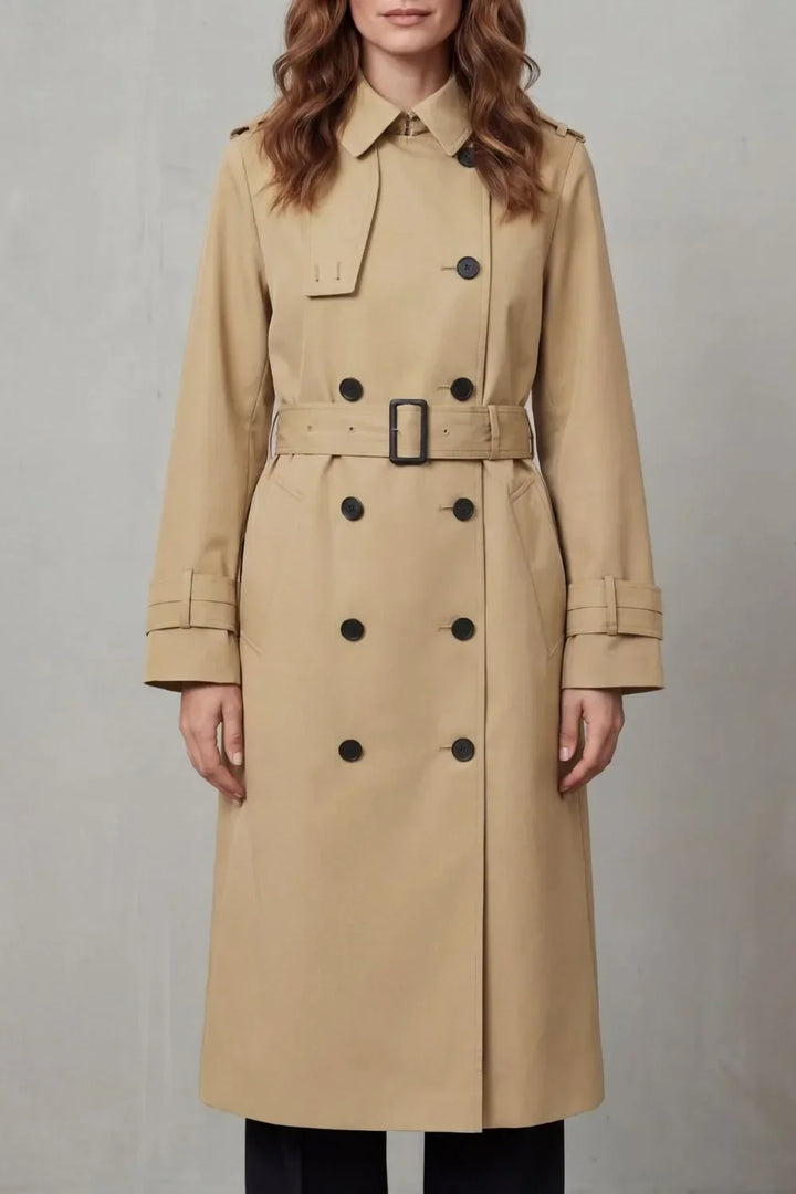 Manteau Croisé à Ceinture – Beige