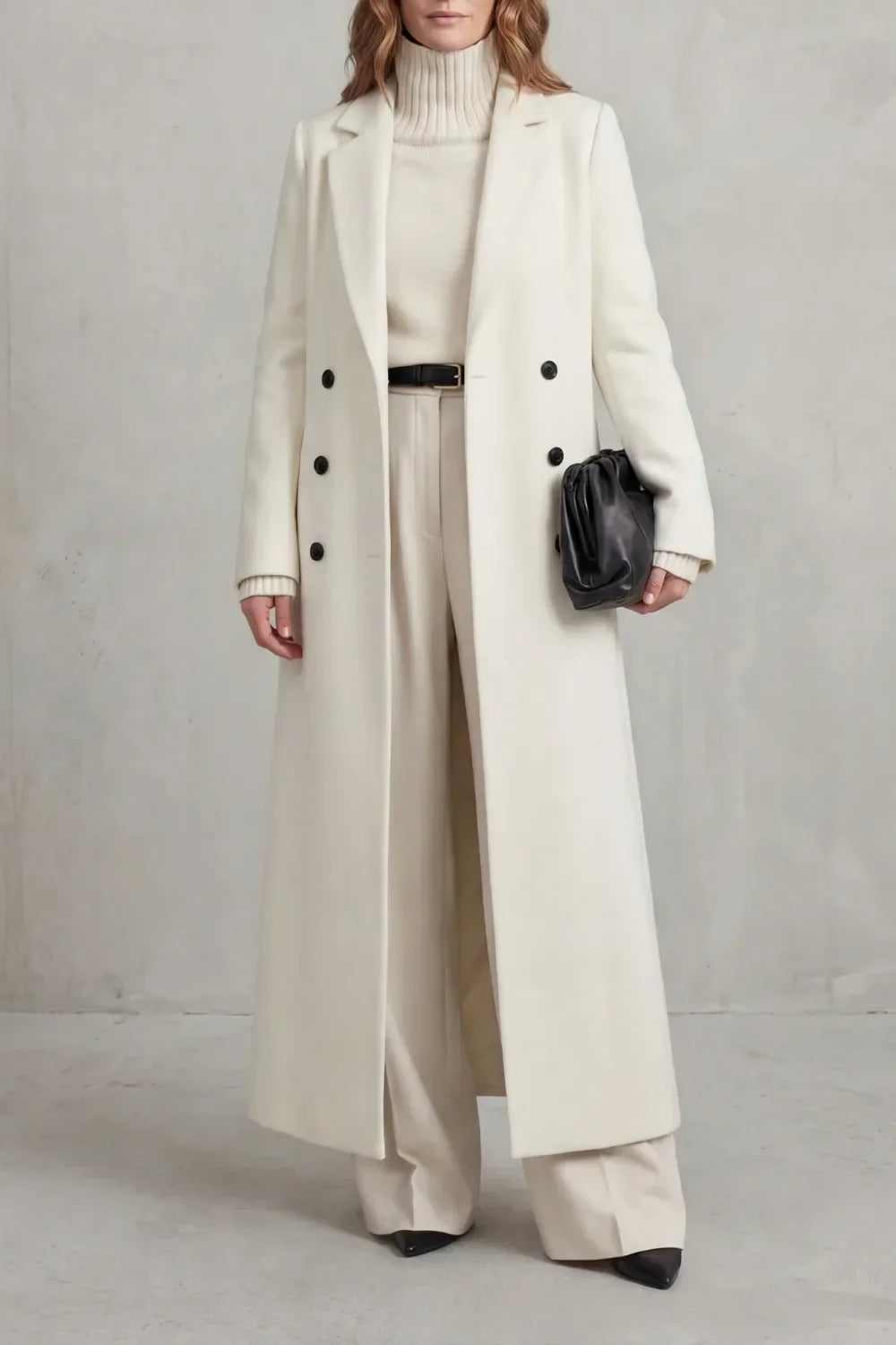 Manteau Croisé Coupe Longue – Blanc