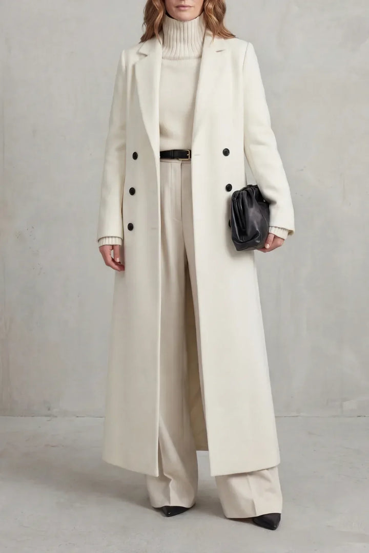 Manteau Croisé Coupe Longue – Blanc