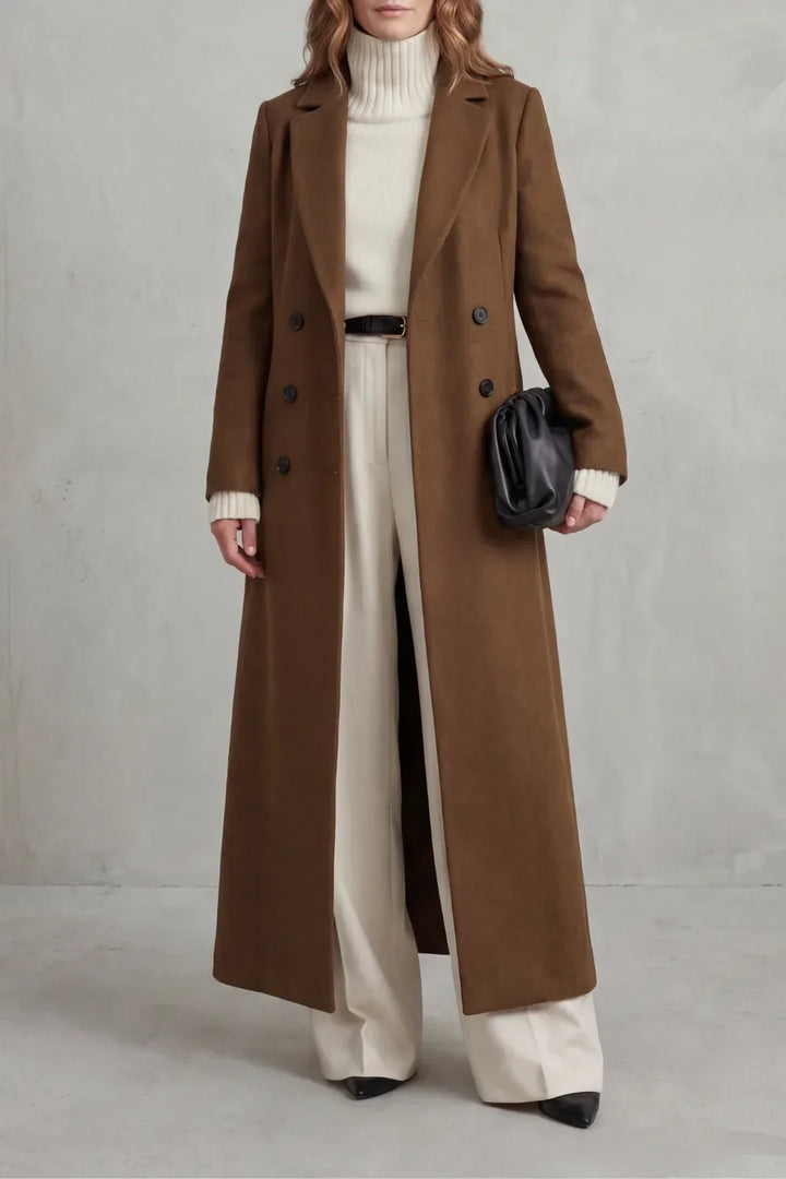 Manteau Croisé Coupe Longue – Marron