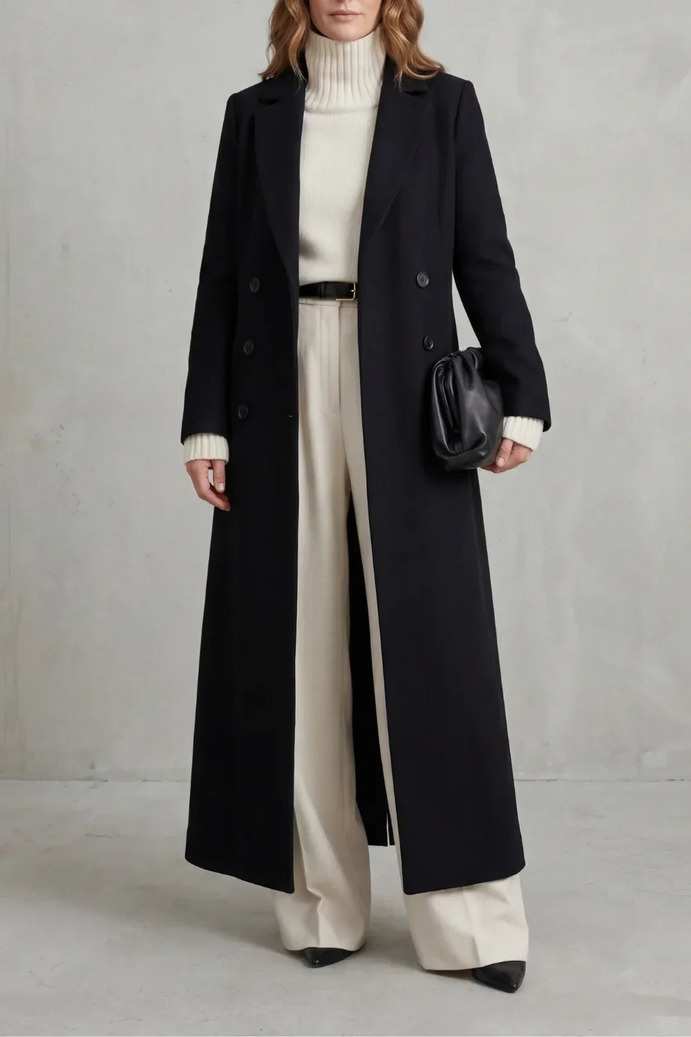 Manteau Croisé Coupe Longue – Noir